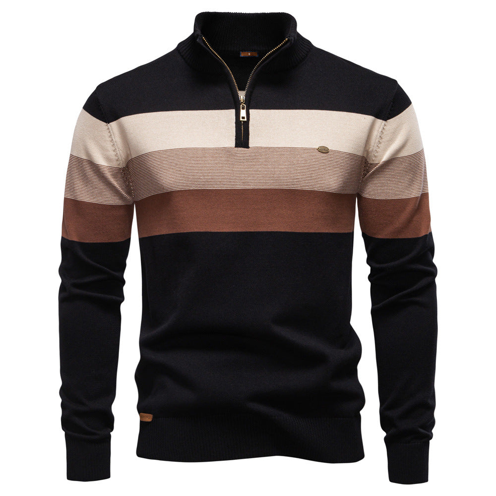Pull homme rayé col zippé