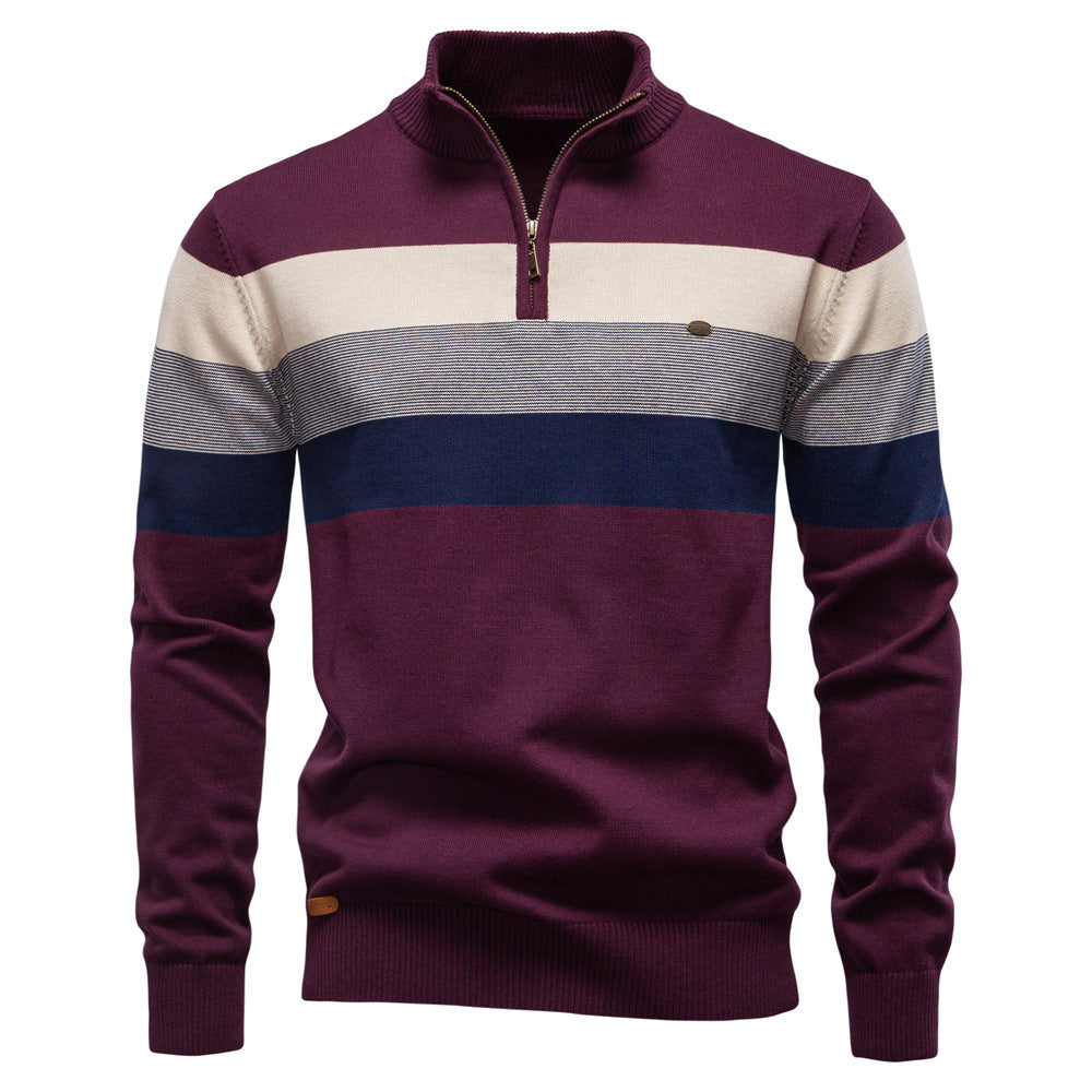 Pull homme rayé col zippé