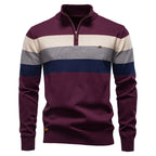 Pull homme rayé col zippé