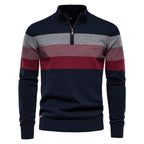 Pull homme rayé col zippé