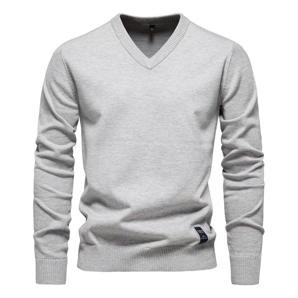 Pull homme uni col V