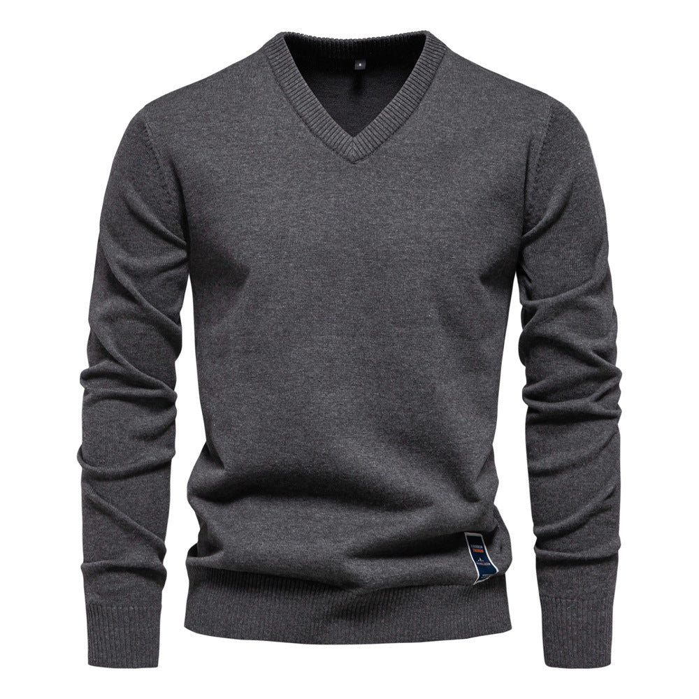 Pull homme uni col V