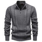 Pull homme zippé à maille torsadée