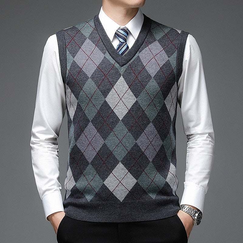 Pull sans manches homme à motif losanges