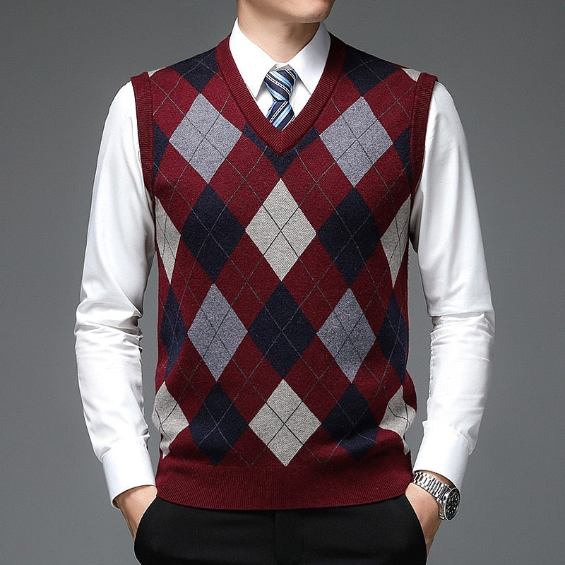 Pull sans manches homme à motif losanges