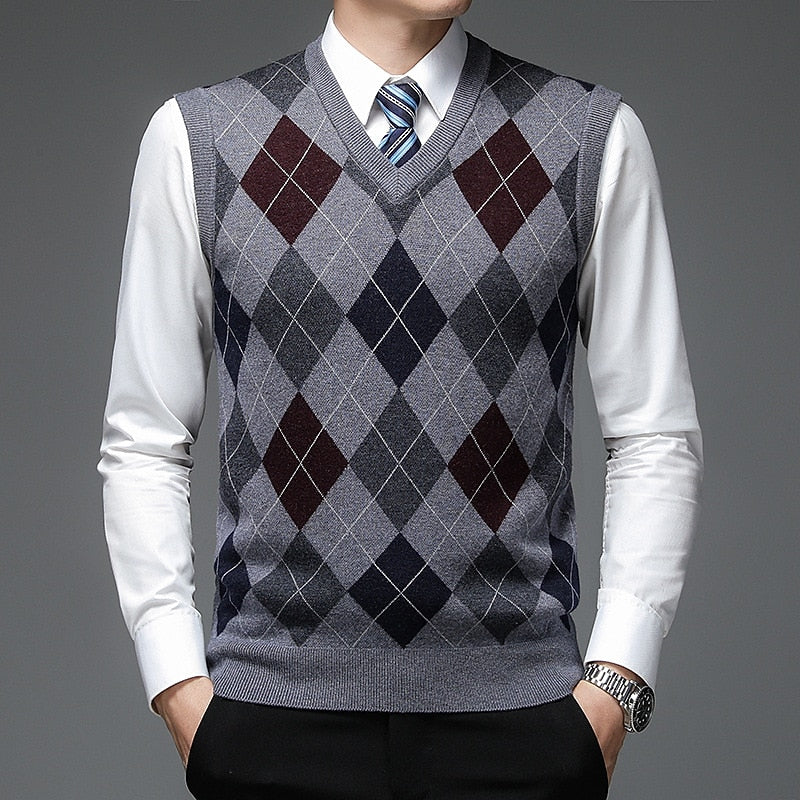 Pull sans manches homme à motif losanges