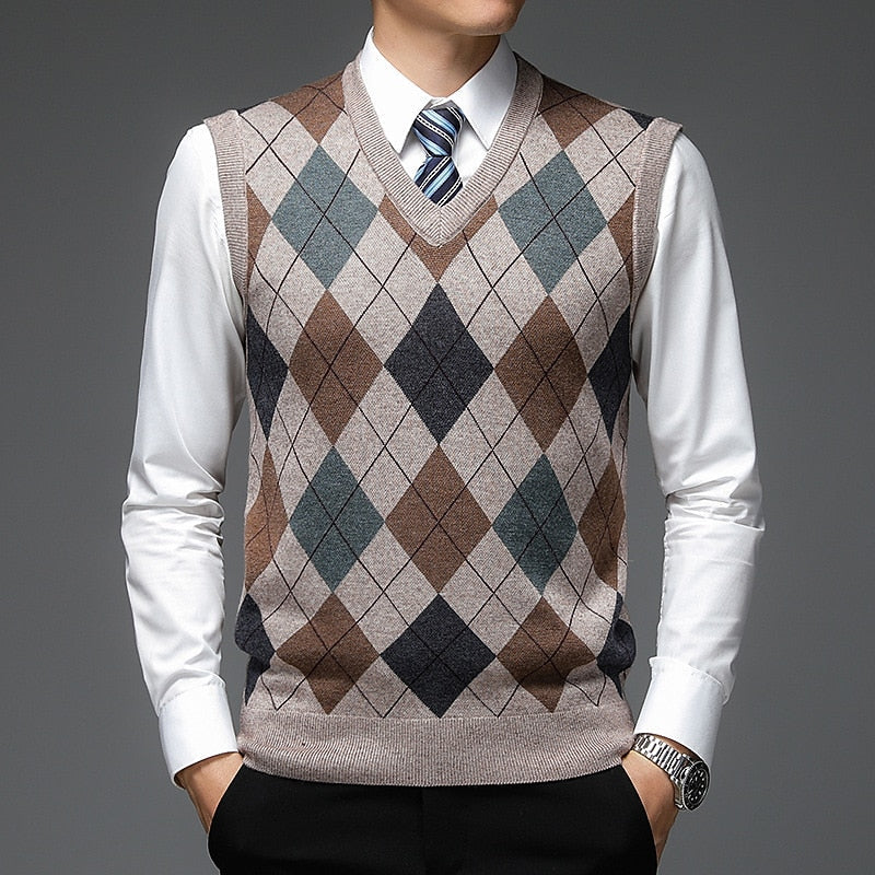 Pull sans manches homme à motif losanges