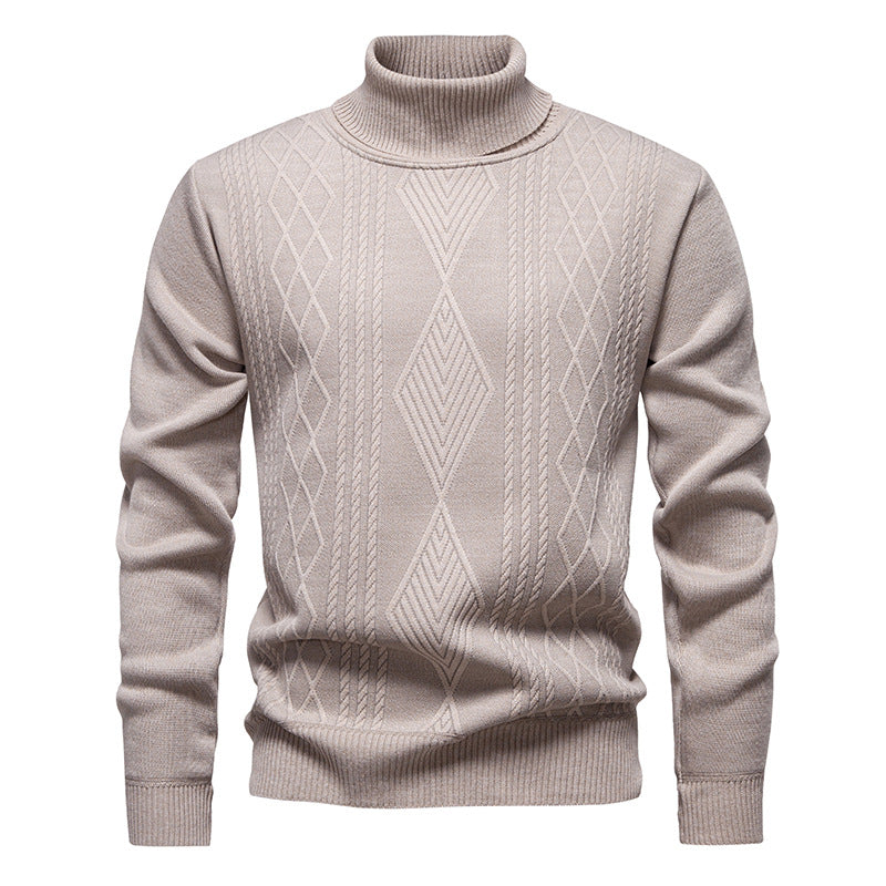 Pull torsadé à col roulé pour homme